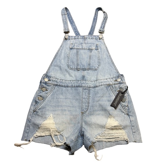 ✨ Blank NYC Distressed Denim Shortalls Overalls Size 28 ✨ - Picture 2 of 6